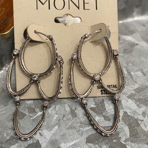 Monet Silver-Tone Multi-Hoop Dangle Earrings with Clear Rhinestones